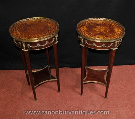 Pair Louis XVI Side Cocktail Tables Inlay Furniture